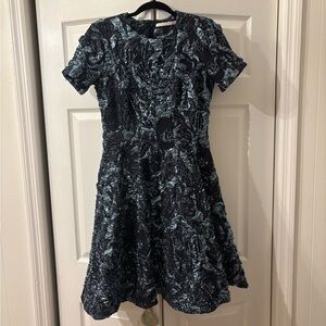 Jason Wu Blue Metallic Textured Fit-and-Flare Dress